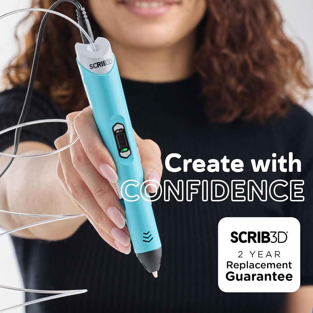 SCRIB3D P1 3D Printing Pen with Display - Includes 3D Pen, 3 Starter Colors of PLA Filament, Stencil Book + Project Guide, and Power Adapter