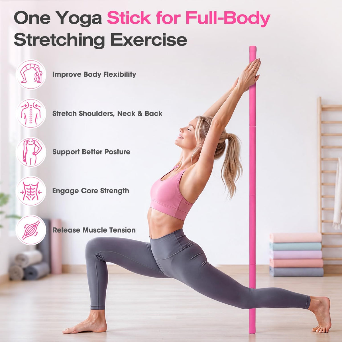 Yoga Stick, Mobility Stick for Stretching, Adjustable Exercise Stick
