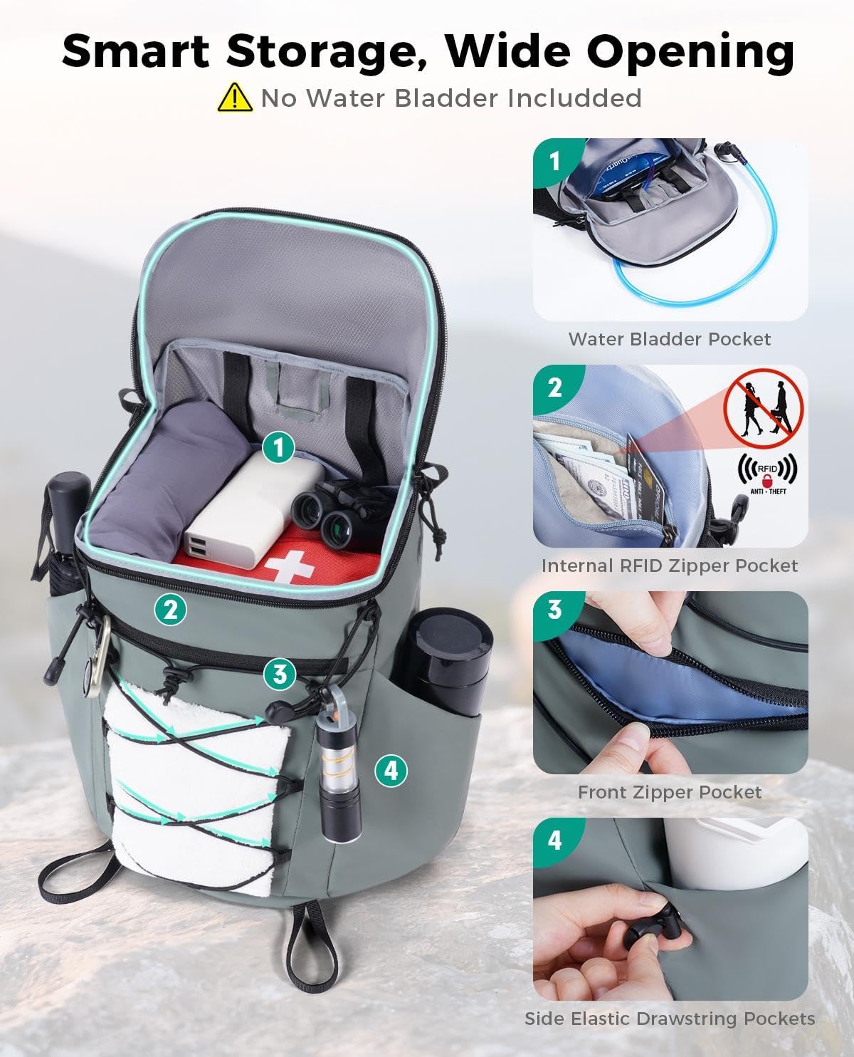 Blue Quartz Lightweight Hiking Backpack, 20L Packable Water Resistant Daypack with Phone Pocket & RFID Blocking for Travel, Camping, Outdoor Pack for Men Women