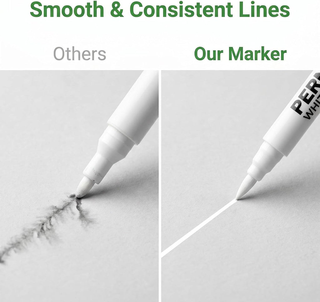 9Pcs White Acrylic Paint Brush Pens Christmas Decorations Permanent Marker Painting Coloring Pens Art Marker for Clothes Tire Wood Rocks Metal Canvas Plastic Ceramic Glass Scrapbook for Adults