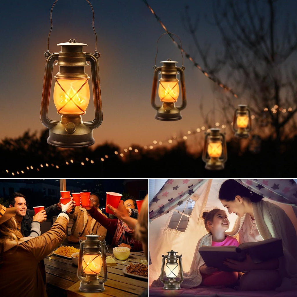 2 Pack Bronze Battery-Powered LED Lanterns with Flickering Flame and Remote