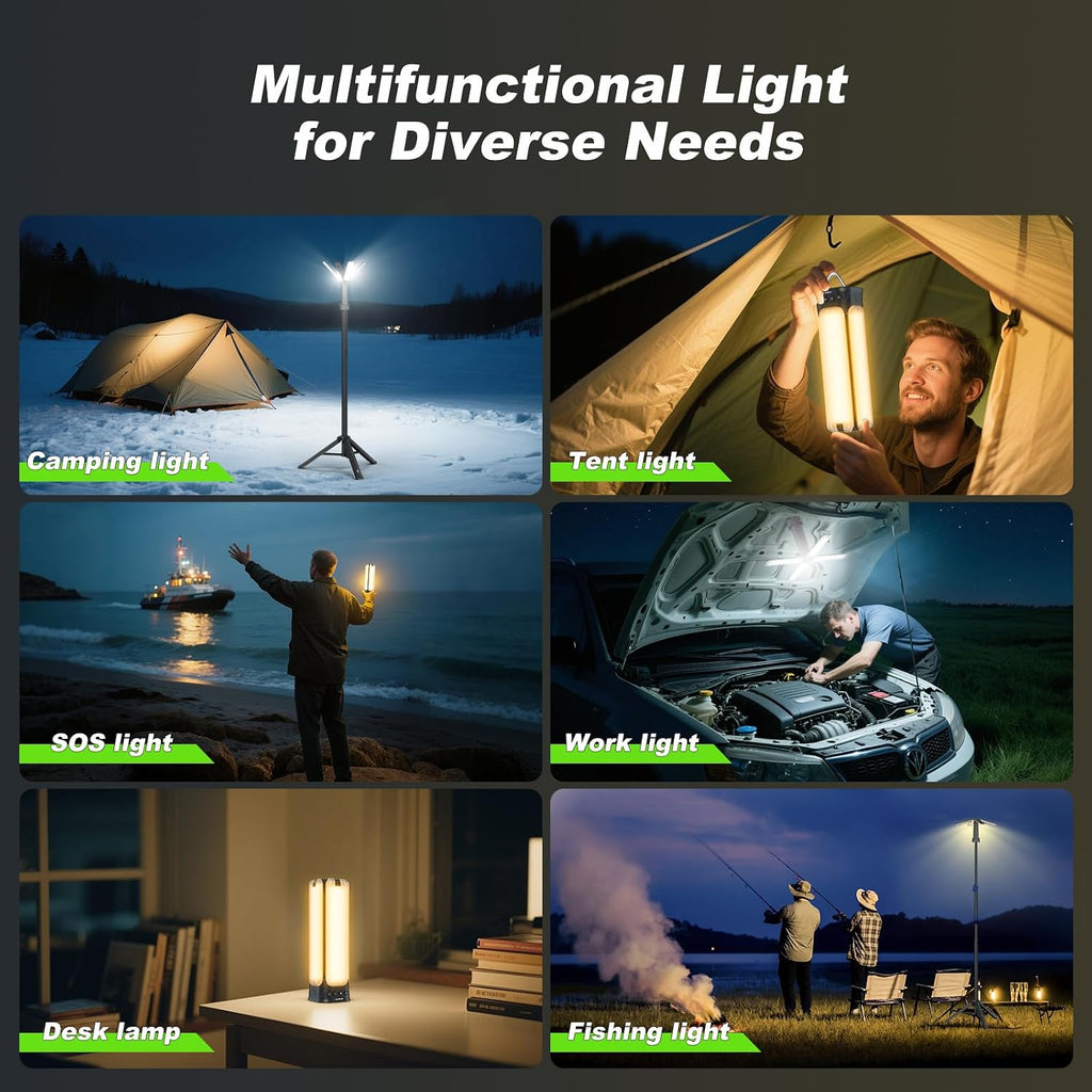 Clemas Camping Lights with Remote & Stand 6 Ft, 14000 mAh Rechargeable Camping Lantern Tent Light, 6000 Lumen Work Light, Portable Outdoor Light for Hiking, Camping, Emergency, Power Outages