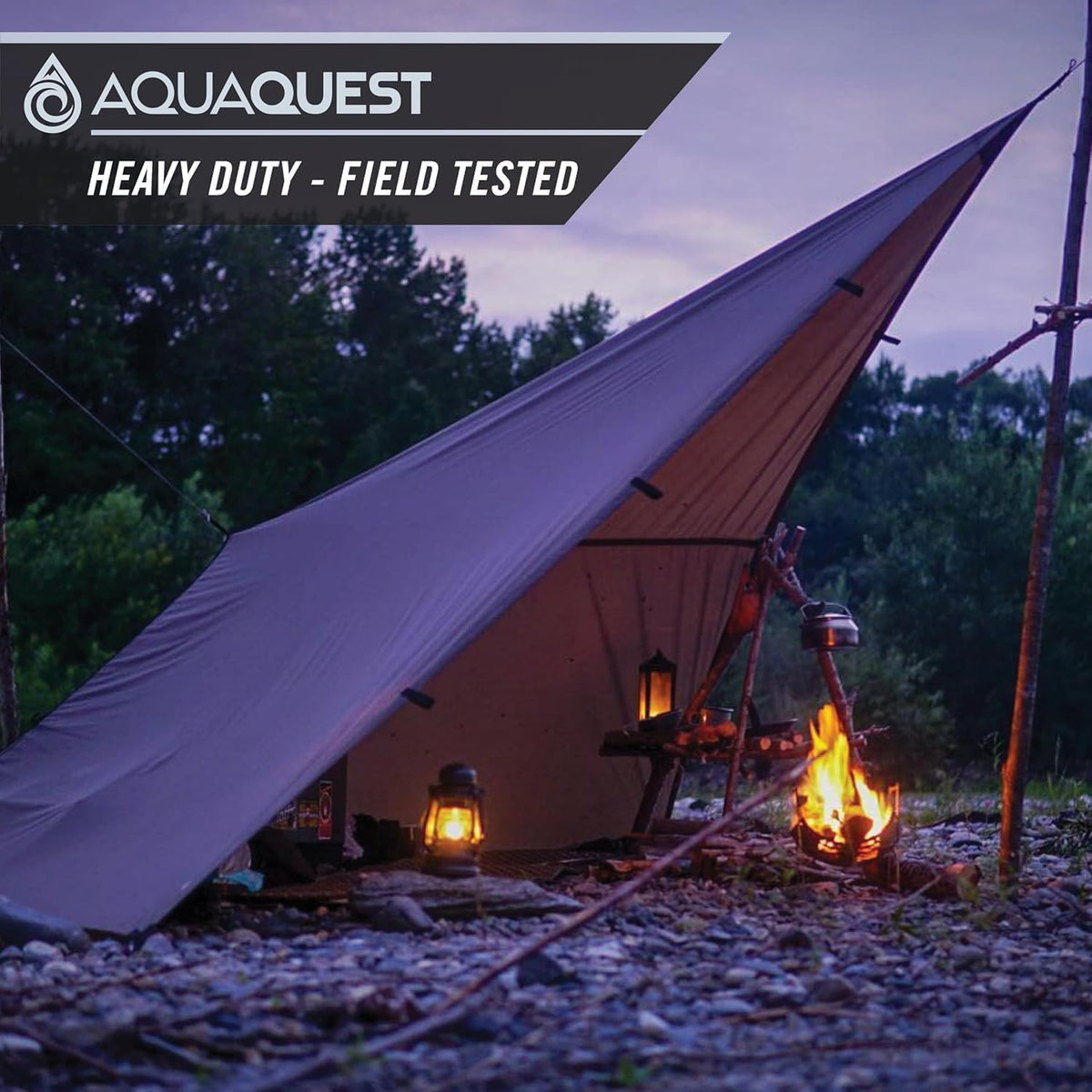 AquaQuest Defender Tarp – Heavy-Duty Waterproof (20,000 mm) Seam-Taped Rain Fly for Camping, Bushcraft & Survival