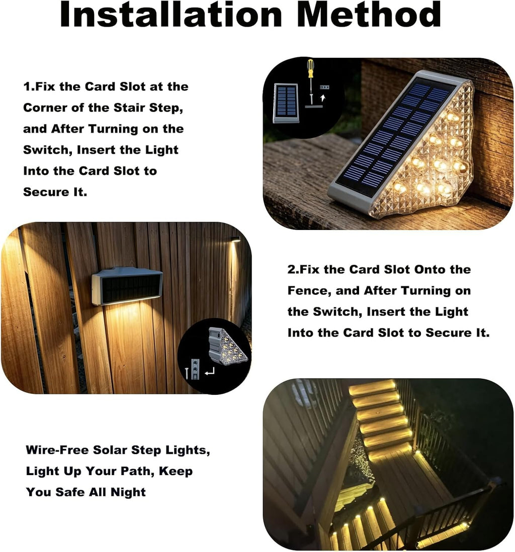 Solar Stair Lights 6 Pack,Solar Step Lights IP68 Waterproof Warm White