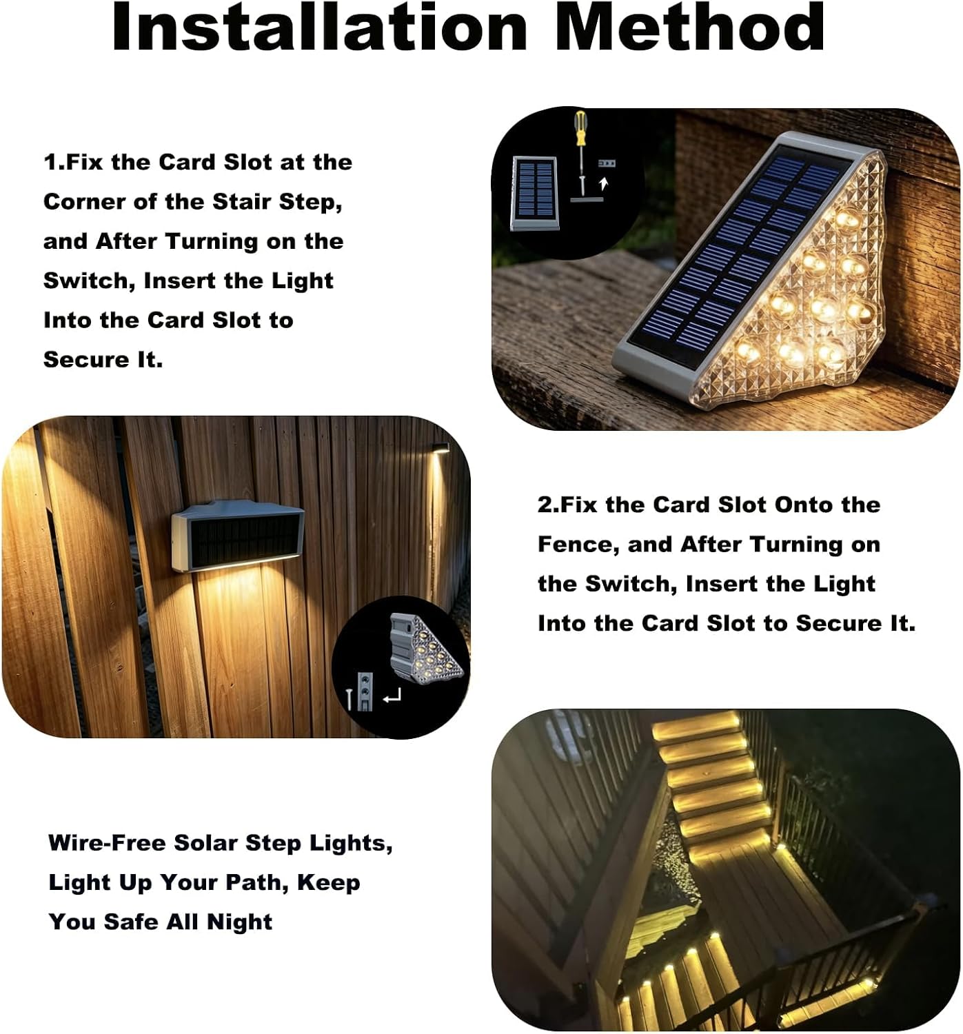Solar Stair Lights 6 Pack,Solar Step Lights IP68 Waterproof Warm White