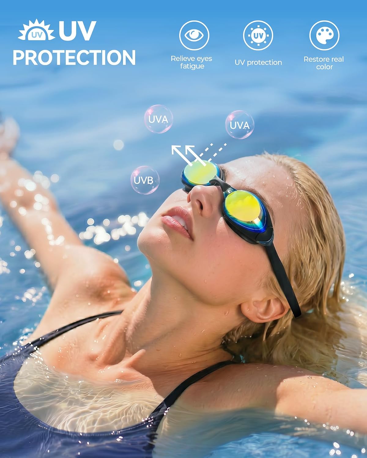 Aegend Flat Lens Swim Goggles, Anti-Fog Swimming Goggles, No Leak Anti-UV Pool Goggles for Adult Men Women Youth