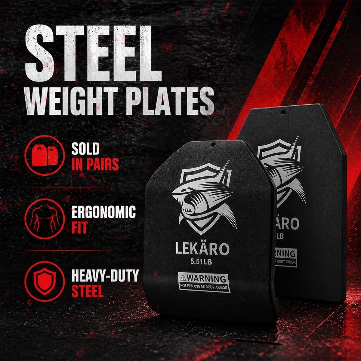 Weighted Vest Plates Set, Curved Front and Flat Back Weight Plates, 9.8 x 11 Inch, Ergonomic for Men and Women, Rust Resistant, CrossFit, Murph, Rucking, Strength Training