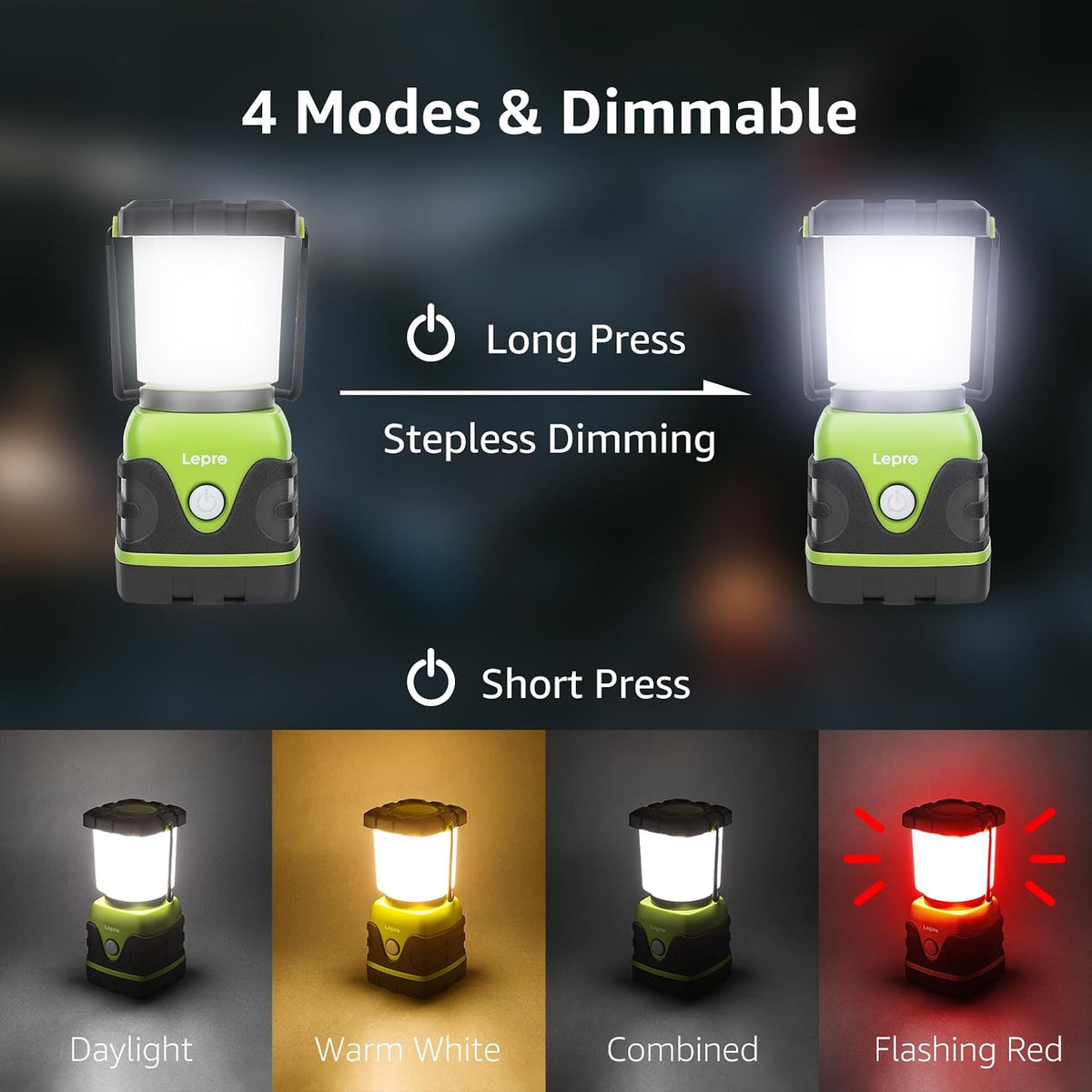 Lepro 1500LM Battery Powered LED Camping Lantern with 4 Light Modes