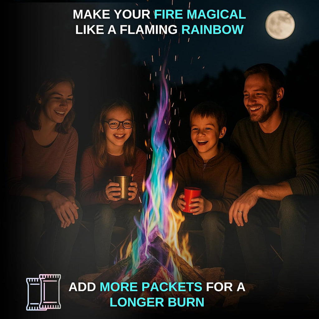 Dextreme Fire Color Changing Packets - Fire Color Packets, Color Changer for Campfires, Fire Pits, and Fireplaces, Longer Lasting Burn Time, Safe and Non-Toxic (50 Pack)