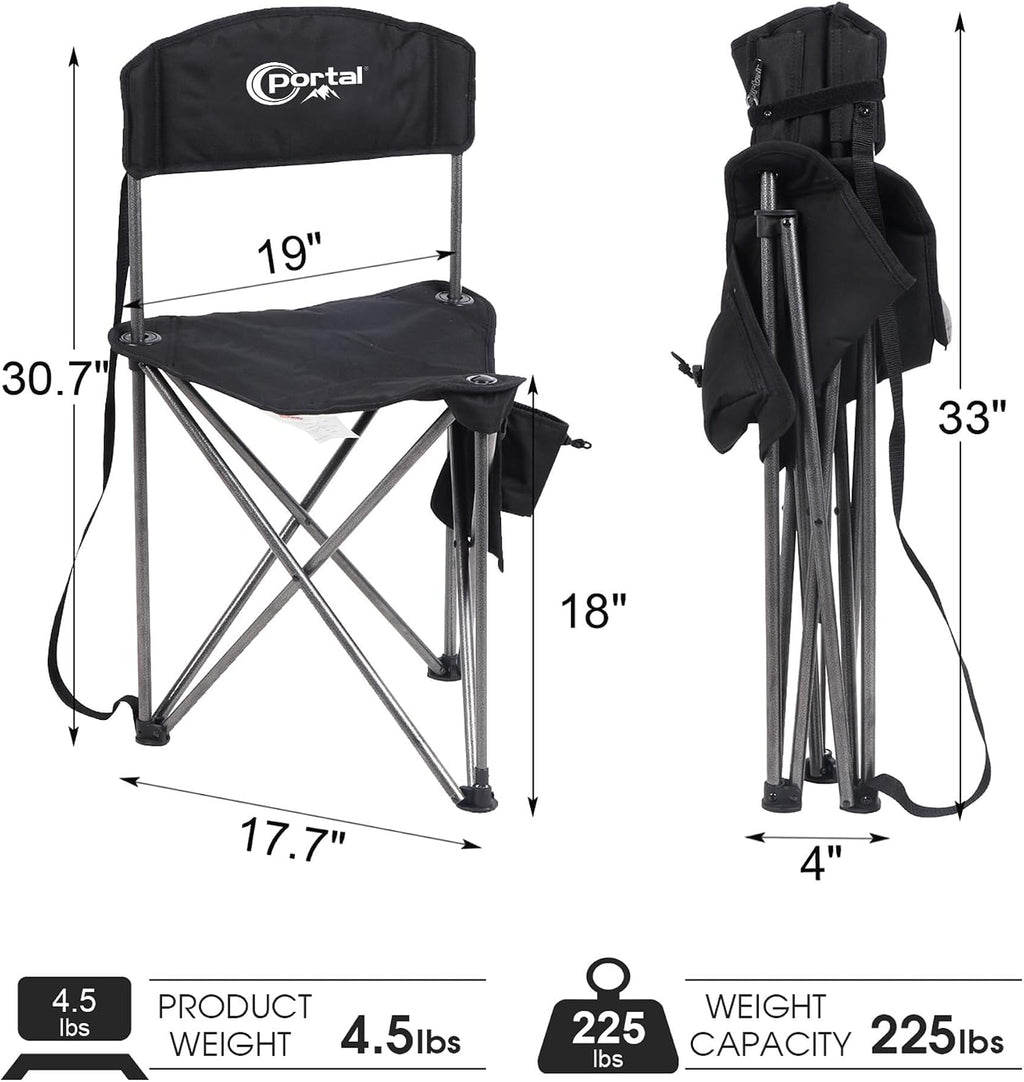 Portal Extra Large Quick Folding Tripod Stool with Backrest Fishing Camping Chair with Carry Strap