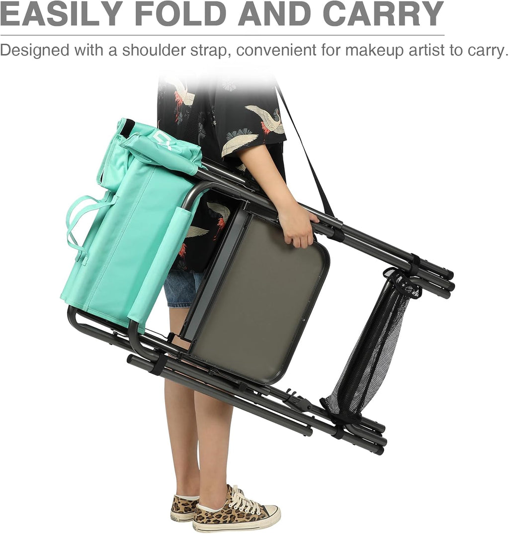EVER ADVANCED 2 Pieces 31" Tall Portable Makeup Artist Chair for Clients Directors Chair with Two Side Tables, Foldable Folding Chair for MUA, Craft Shows, Hair Stylist, Salons, Movie 350LBS Green