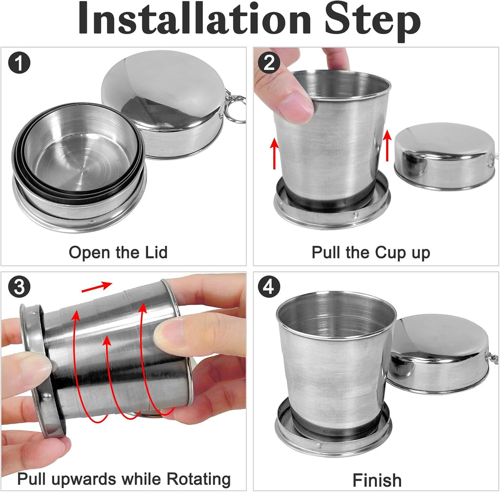 Guyuyii 3 Pcs Stainless Steel Collapsible Cups for Traveling with Keychains