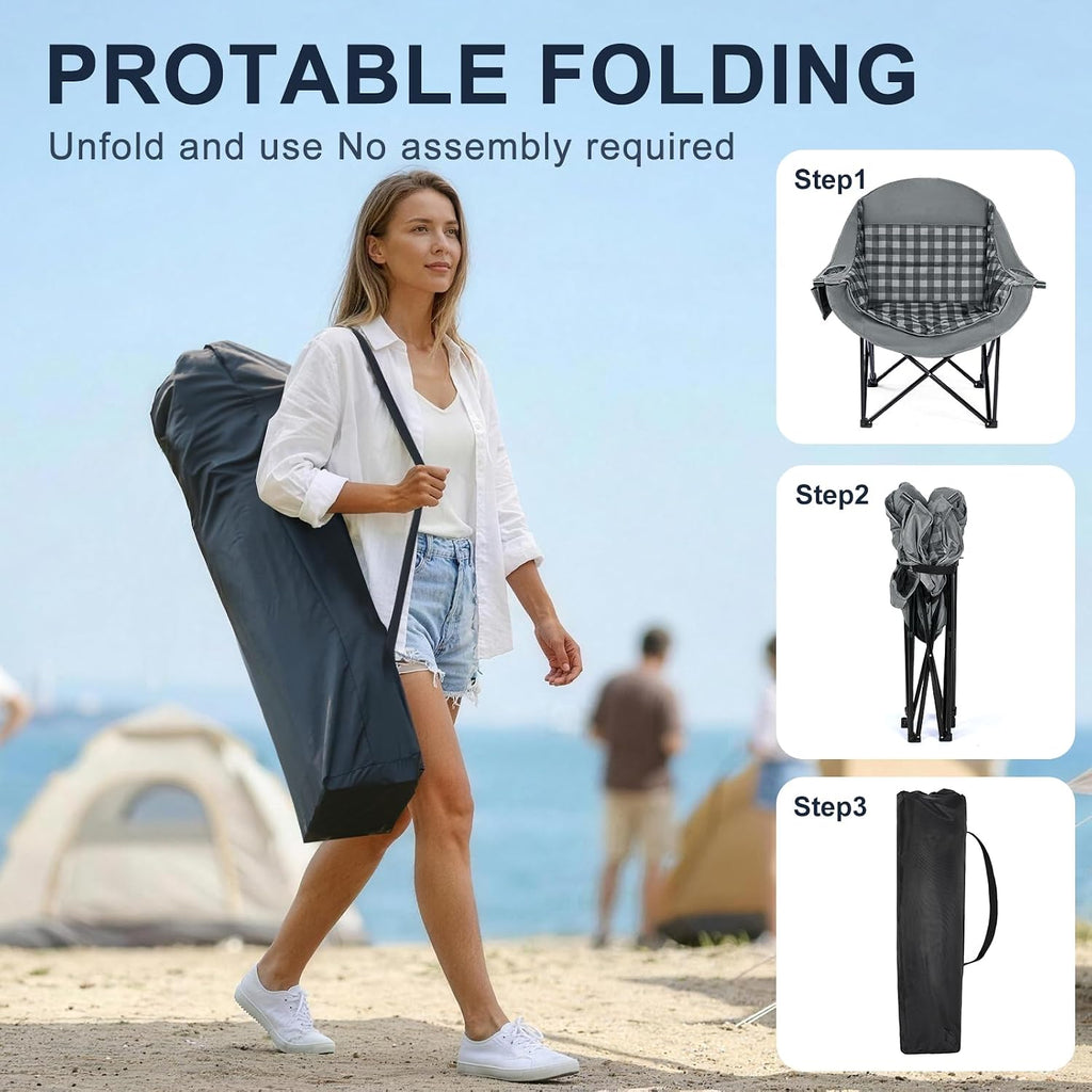 Oversized Camping Chair for Adults, 500 LBS Heavy Duty Folding Chair, Plaid
