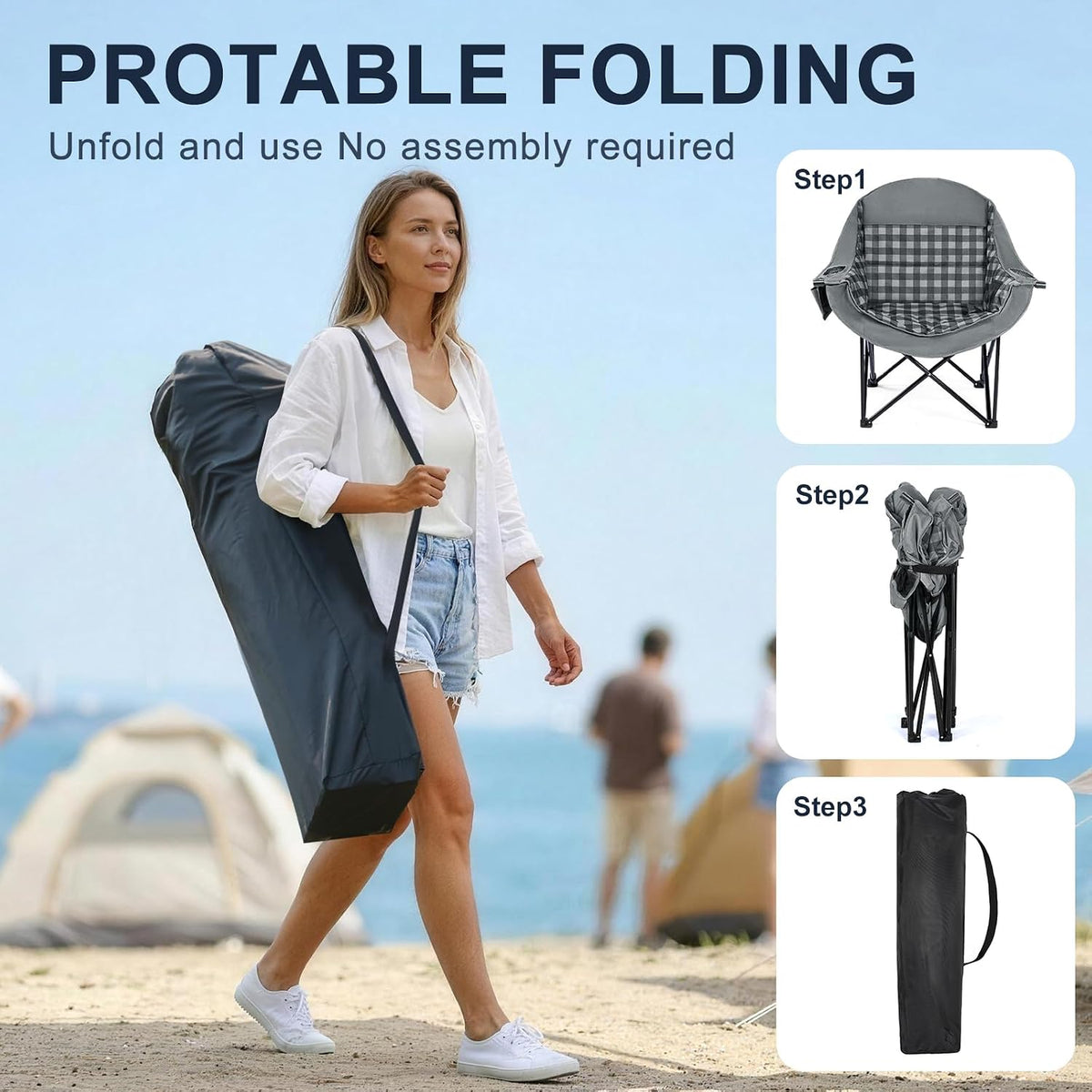 Oversized Camping Chair for Adults, 500 LBS Heavy Duty Folding Chair, Plaid