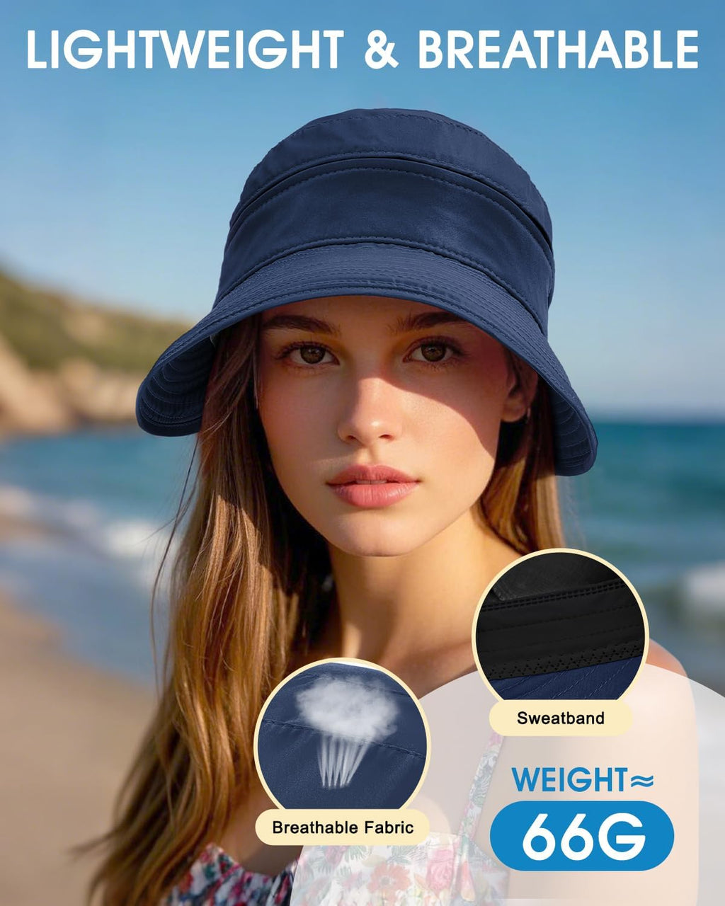 Century Star Sun Hat for Women Wide Brim Zip-Off Beach Hat Visor Ponytail UV Protection Summer Visors