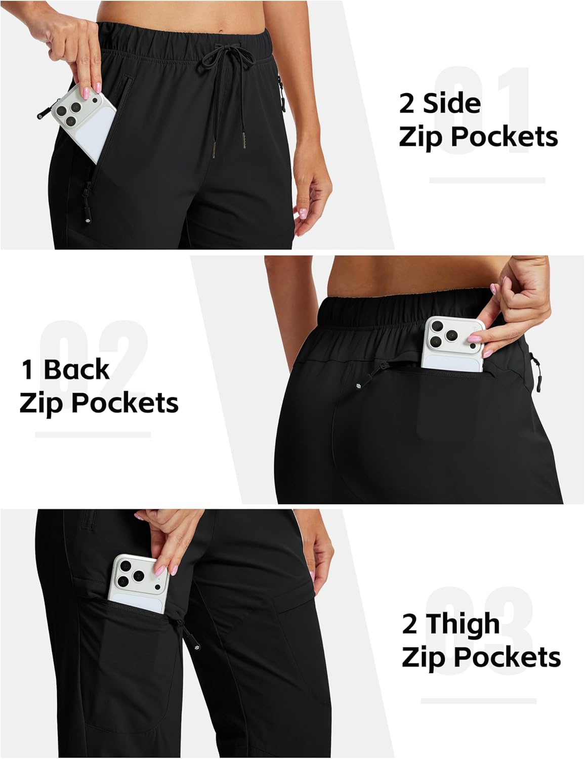 MoFiz Womens Hiking Cargo Pants Waterproof Lightweight with Zipper Pockets