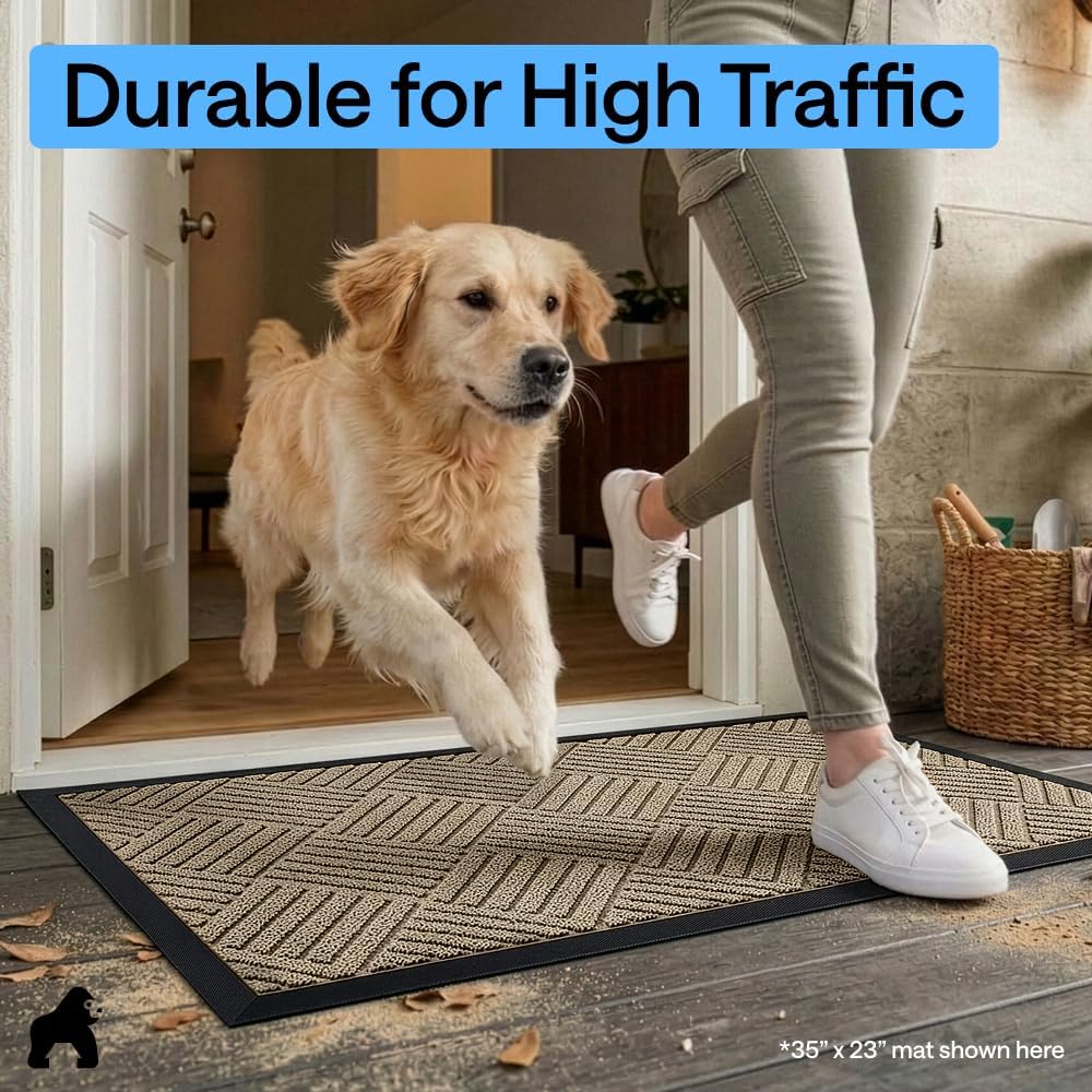 GORILLA GRIP WeatherMAX Door Mat, Indoor Outdoor Use, 29x17, Beige Diamond