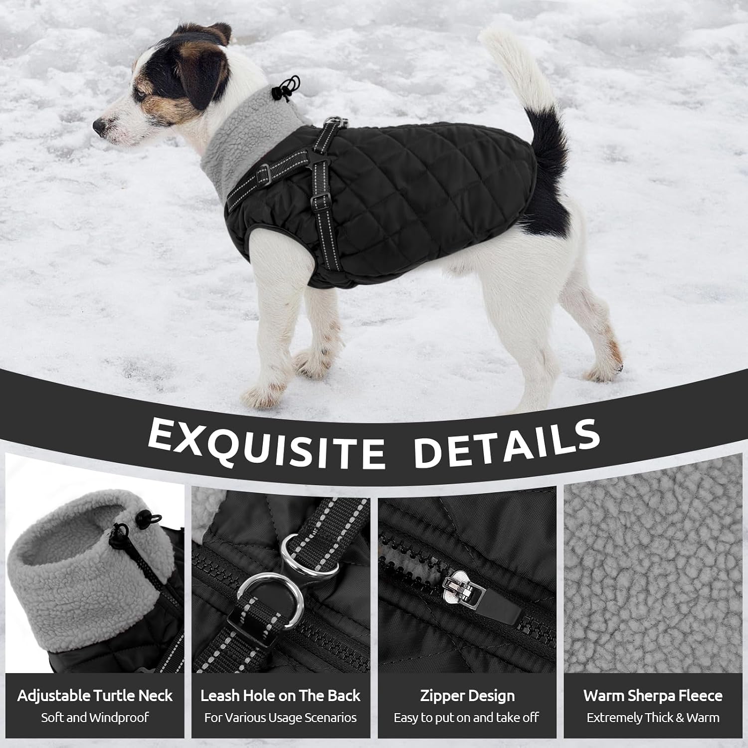 Queenmore Dog Winter Jacket Dog Coats for Large Dogs with Harness Built in
