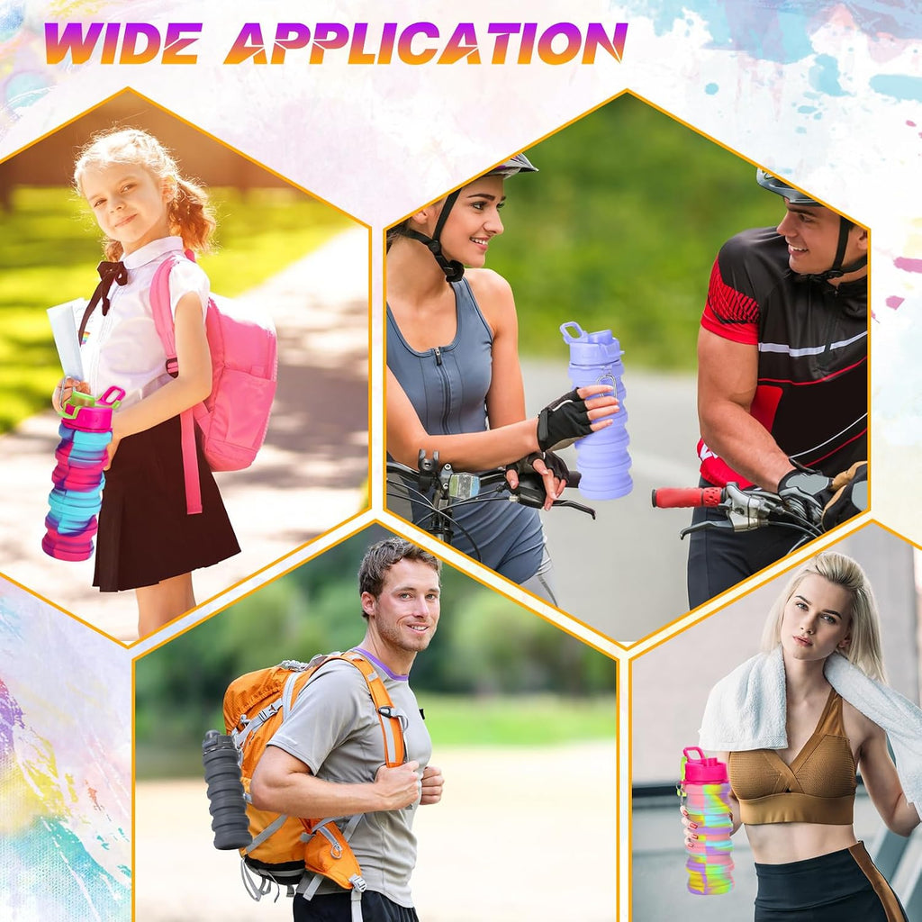 Sunnyray 20 Pack Collapsible Water Bottles Bulk Foldable Water Bottles 17oz Silicone Portable Leak Proof Reusable Sports with Clip for Travel Hiking Camping Outdoor (Camouflage)