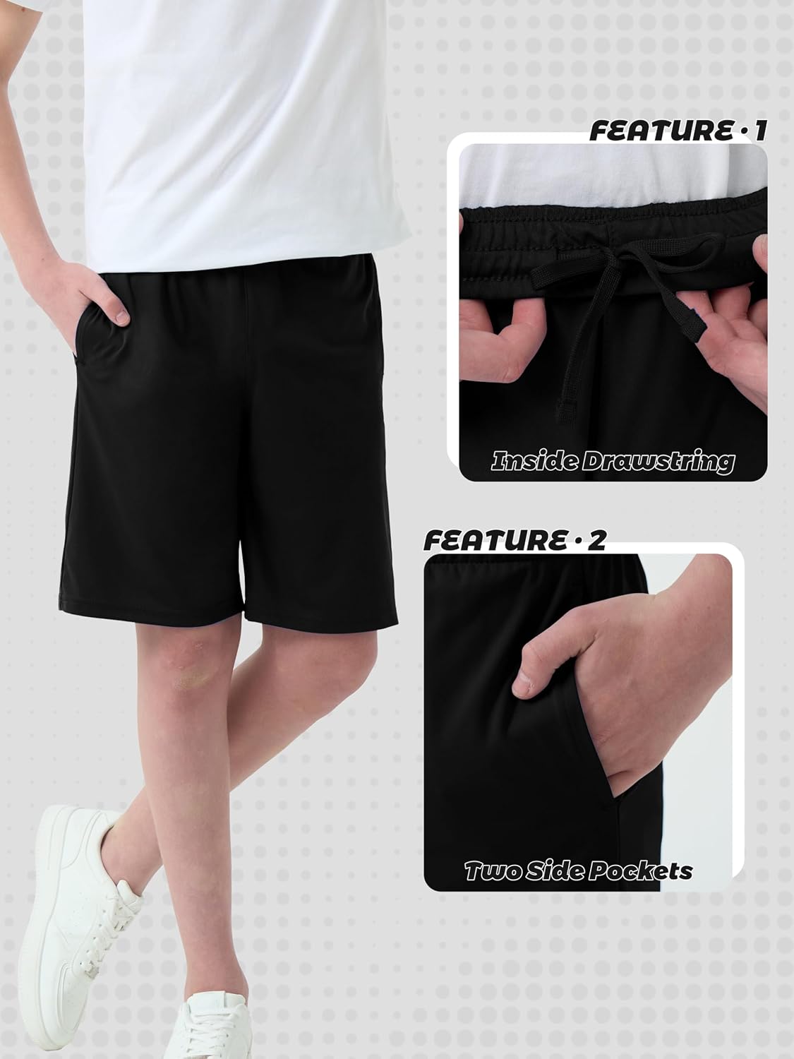 5 Pack Boys Athletic Shorts Basketball Soccer Dry-Fit Shorts with Pockets