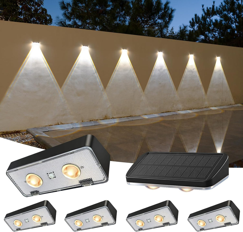 EGOBOO Outdoor Solar Lights for Fence, 12H Runtime, IP65 Waterproof, 6 Pack