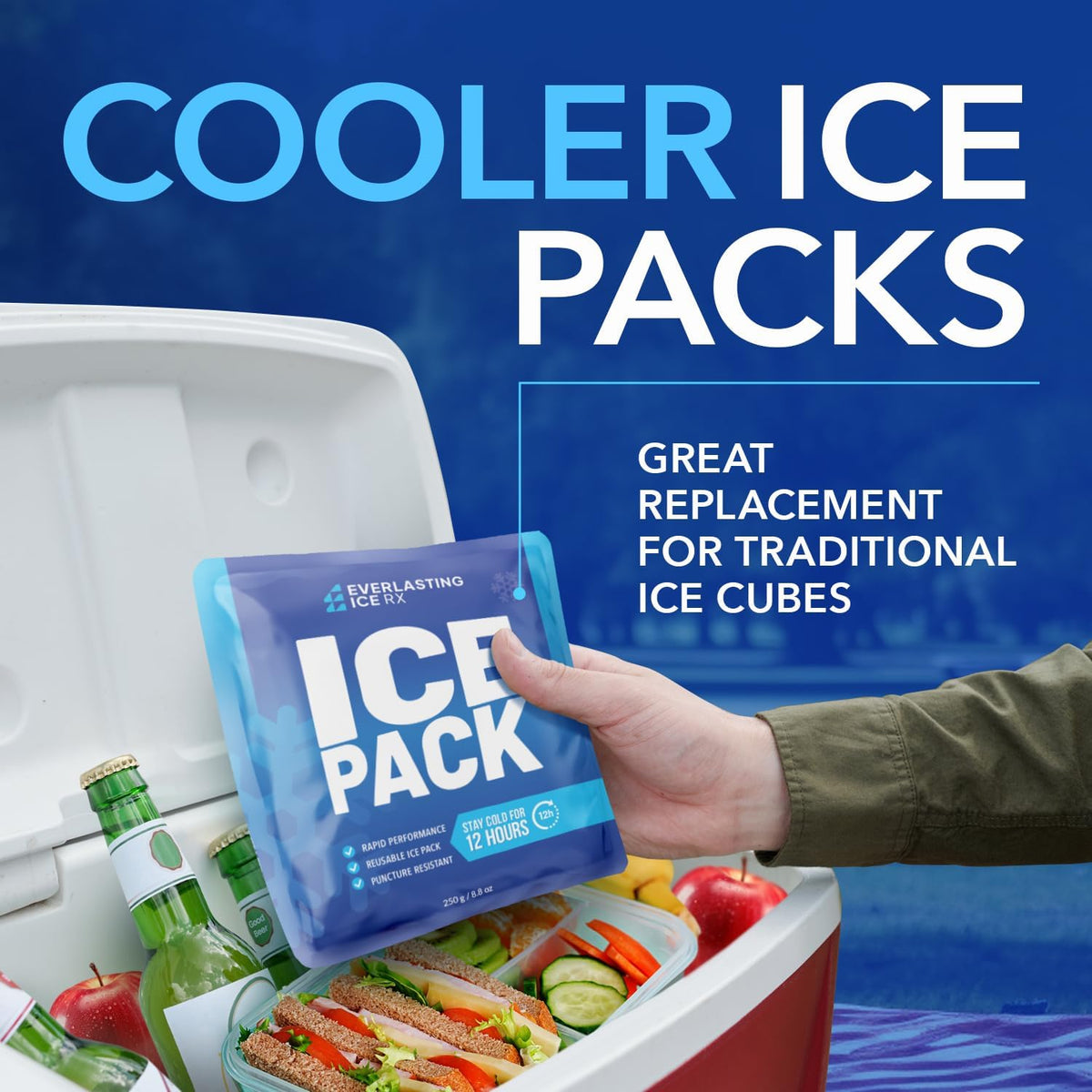 Reusable Ice Packs for Coolers and Lunch Box, Long Lasting 12 Hours, 4 Pack