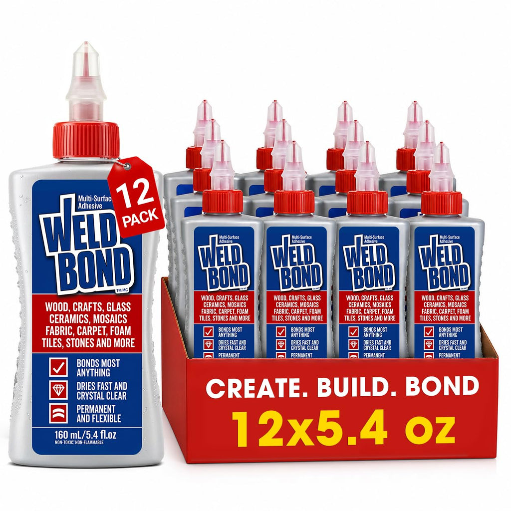 Weldbond Multi-Surface Strong Glue – Fast Drying Glue for Wood, Tile, Ceramic, Pottery, Glass, Metal & More – Heavy Duty Adhesive for Mosaic, Crafts, Wood Working & Repairs – 5.4oz (160ml), 12 Pack