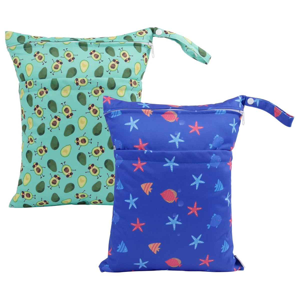 ALVA 2pcs Cloth Diaper Wet Dry Bags Waterproof Reusable with Two Zippered Pockets Travel Beach Pool Daycare Soiled Baby Items Yoga Gym Bag for Swimsuits or Wet Clothes