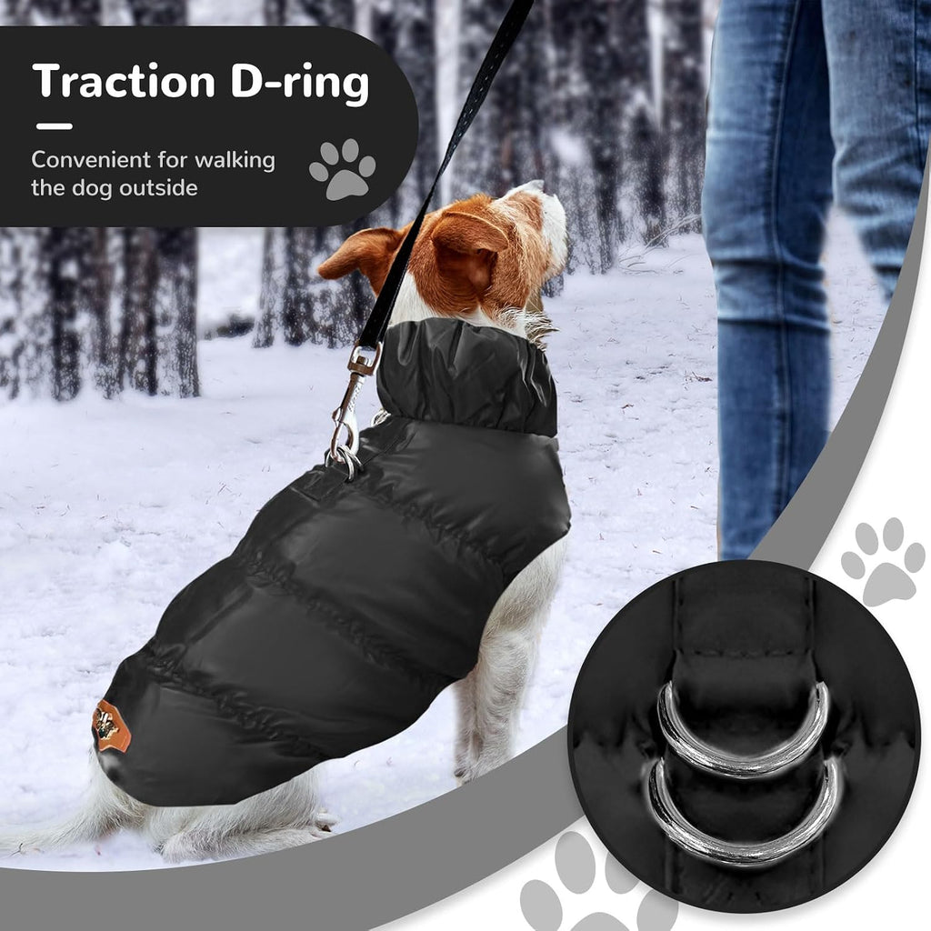 ABRRLO Winter Warm Dog Jacket for Small Medium Dogs Cat Cold Weather Coats with Harness Paded Dogs Fleece Vest Waterproof Windproof Dog Snow Jacket Pet Puppy Clothes (Black,L)