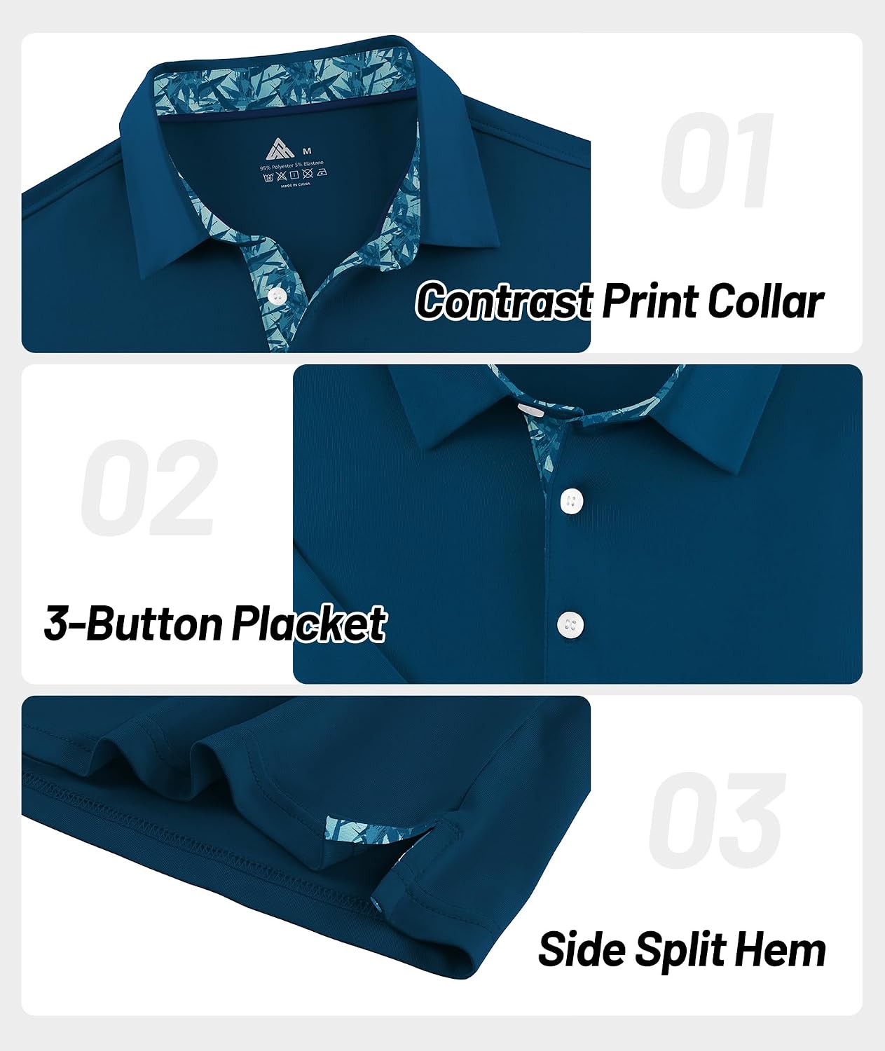 ZITY Golf Shirts for Men Short Sleeve Moisture Wicking Solid Performance Designed Print Collared Casual Polo Shirt
