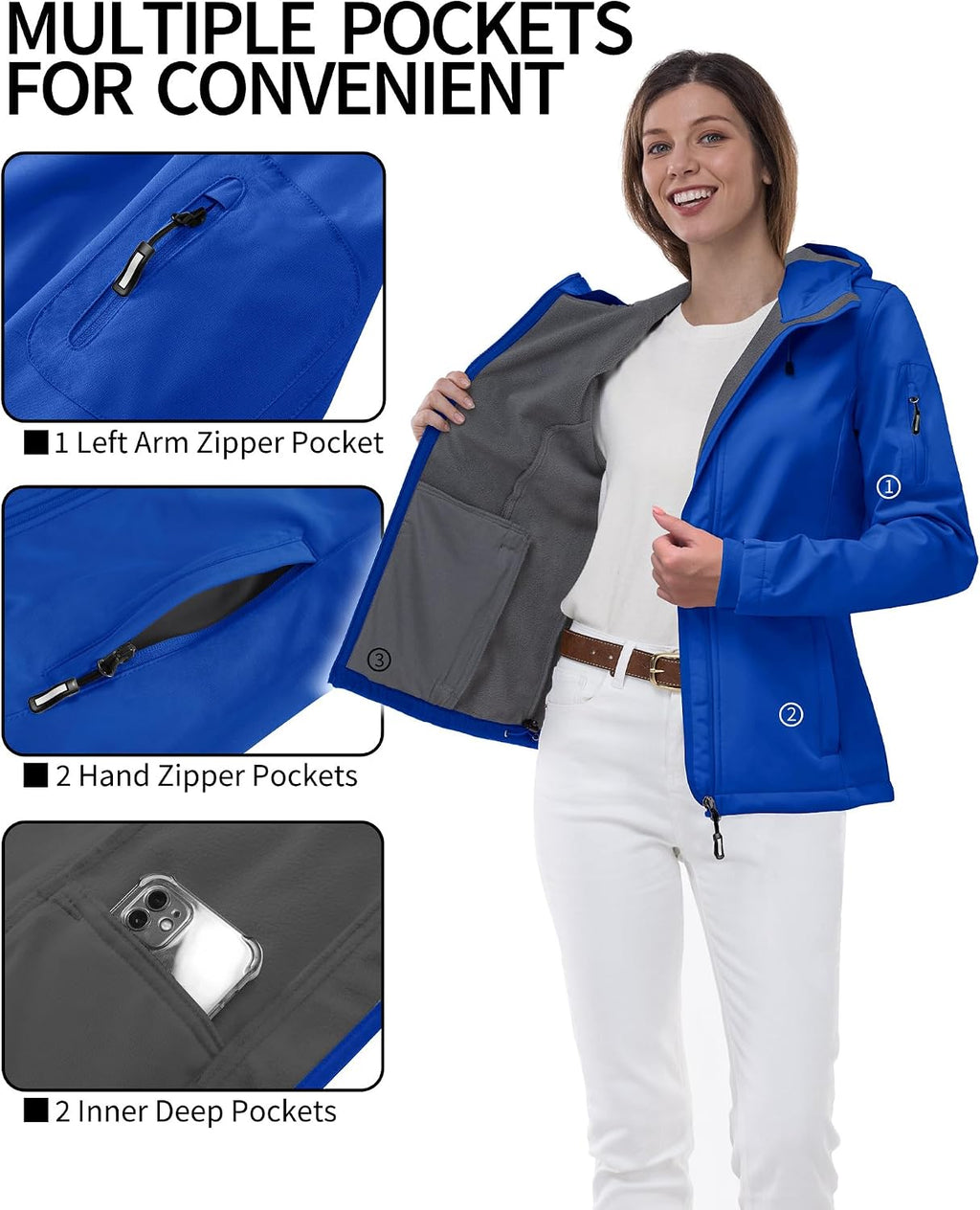 Outdoor Ventures Women's Softshell Jacket Fleece Lined Waterproof Rain Coat