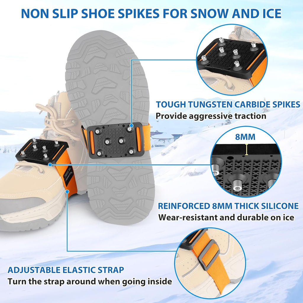 SYOURSELF Ice Cleats Crampons for Shoes and Boots, Rotatable Mid-Sole Traction Cleats Shoe Spikes for Snow and Ice, Non Slip Tungsten Spikes Ice Shoes Grippers for Men Women Winter Indoor/Outdoor
