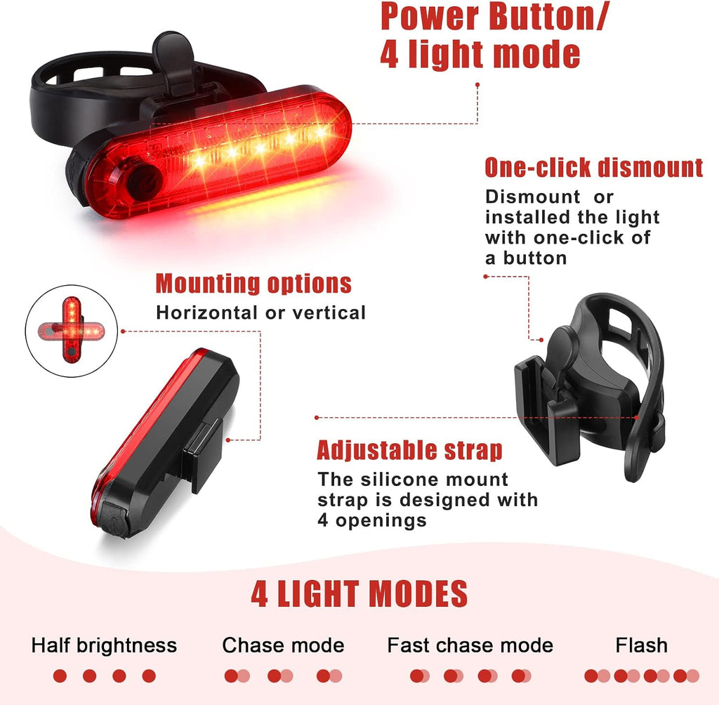 Hanaive 4 Sets Bike Lights for Night Riding with Horn USB Rechargeable LED Bicycle Front 3+4 Modes Headlight Taillight Set Bright Waterproof Accessories for Men Women Road Mountain Bike