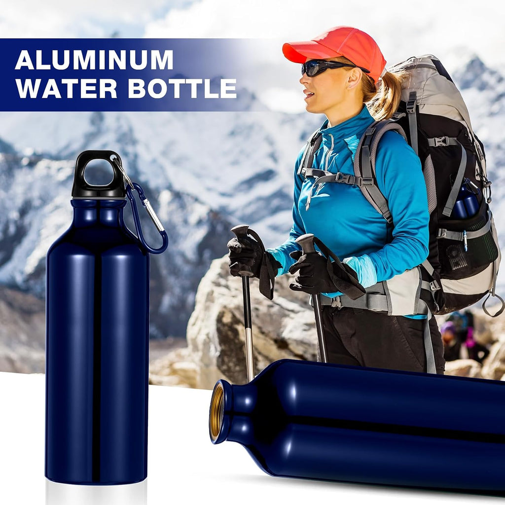 24 Pcs Aluminum Water Bottle 17oz Aluminum Reusable Bottles with Clips Sports Lightweight Water Multipack Easy Carry Leakproof Travel for Gym Hiking Cycling Sports Outdoor(Dark Blue)