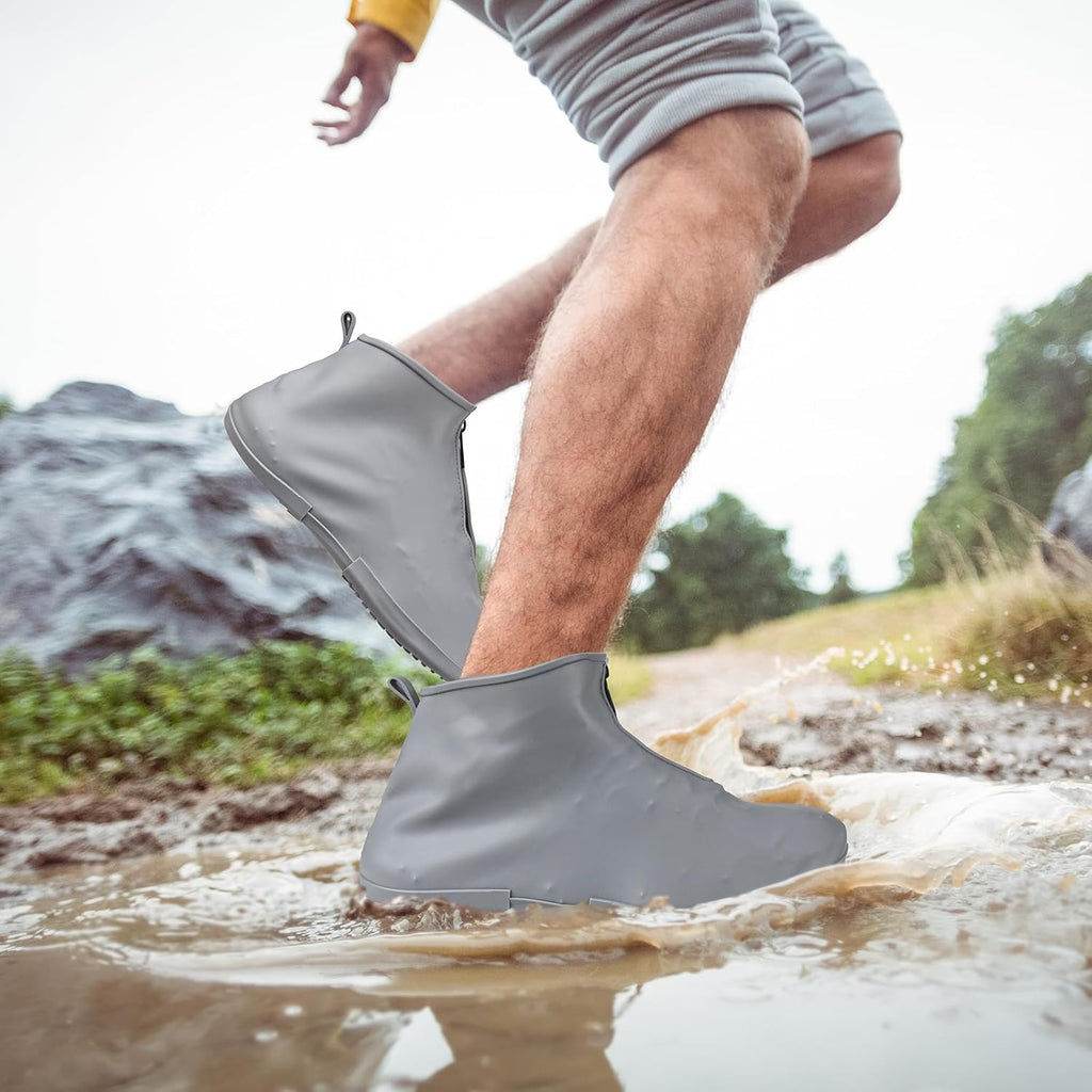 Waterproof Shoe Covers Slip-Resistant Overshoes Newly Upgraded and Latest Model for Men Women, Reusable Rain Boots for Outdoor, Cycling, Hiking, Work (Grey, XL (Women 11-13, Men 10.5-13))
