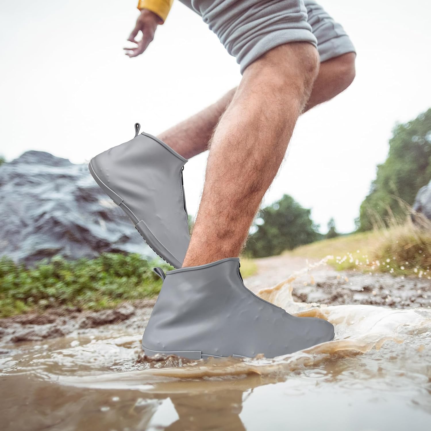 Waterproof Shoe Covers Slip-Resistant Overshoes Newly Upgraded and Latest Model for Men Women, Reusable Rain Boots for Outdoor, Cycling, Hiking, Work (Grey, XL (Women 11-13, Men 10.5-13))