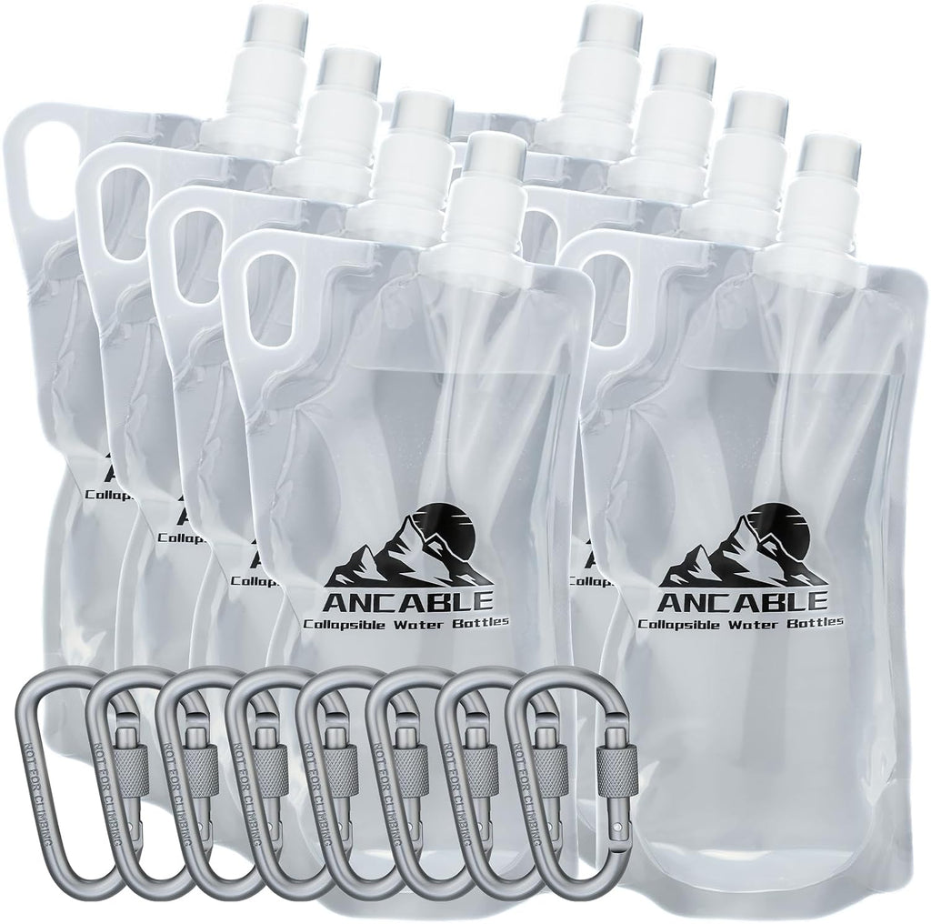 Ancable 1L Hiking Collapsible Water Bottles, 6-Pack 33OZ BPA-Free Foldable Backpacking Water Bottle for Travel Camping Hiking