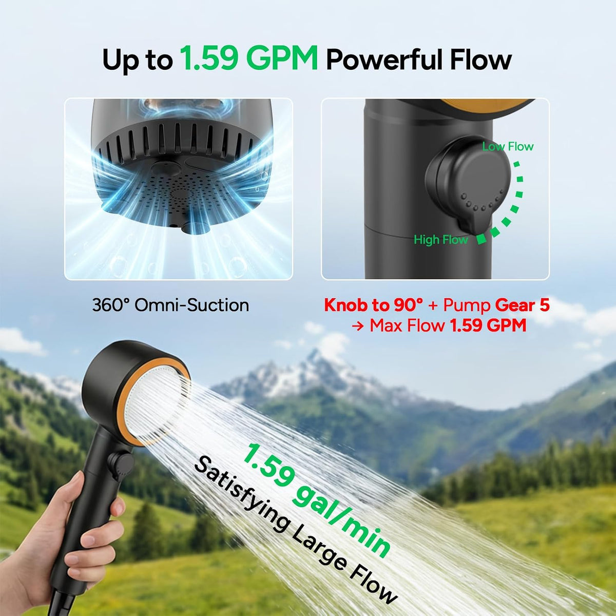 DR.PREPARE Camping Shower, 4 Gallons 15L Portable Camp Shower Bag for Camping Beach Travelling Hiking Trip, Solar Shower Outdoor with On-Off Switchable Shower Head