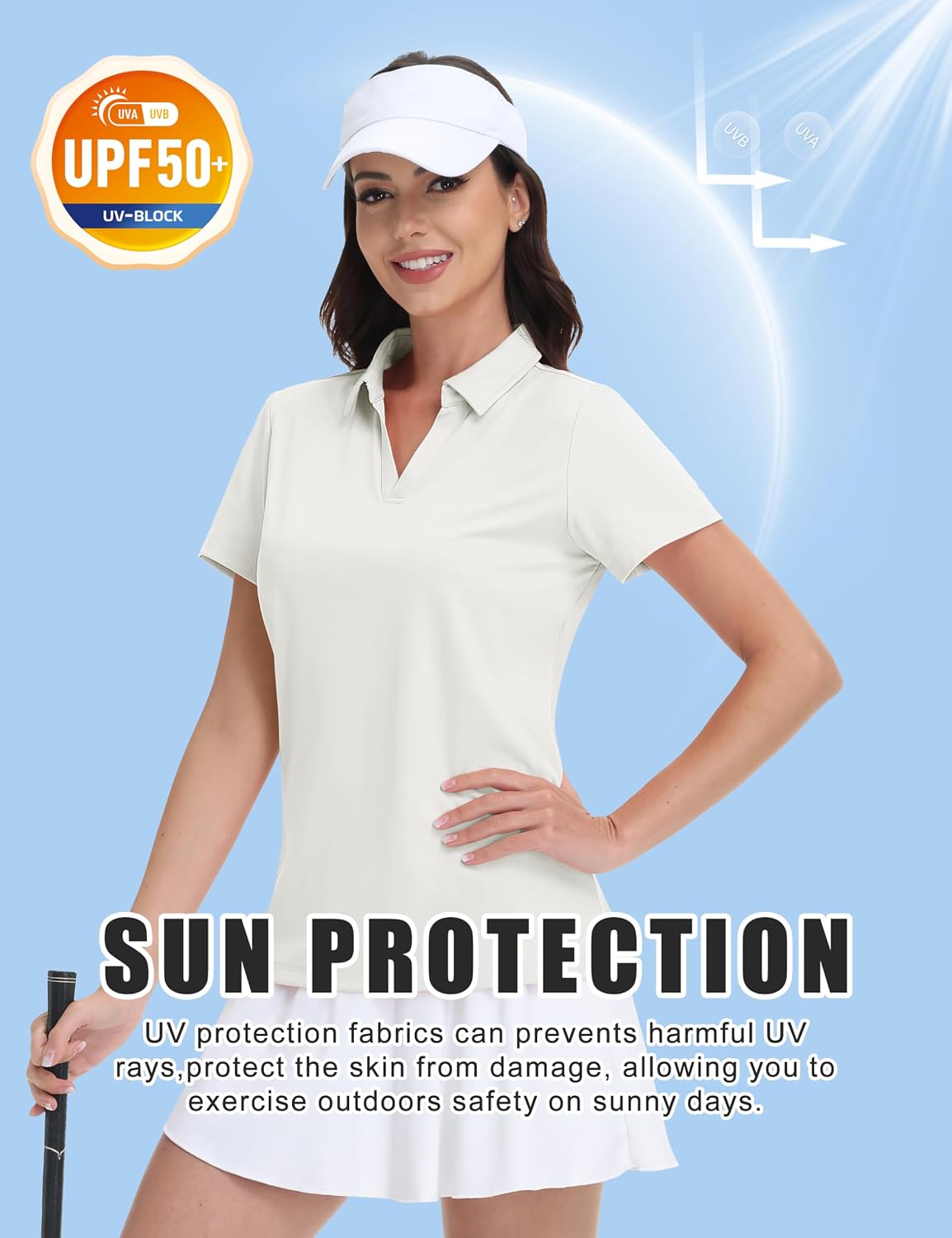 MAGCOMSEN Women's Golf Shirts Short Sleeve Polo Collared Shirt V Neck Quick Dry Sun Protection UPF 50+ Tennis Top