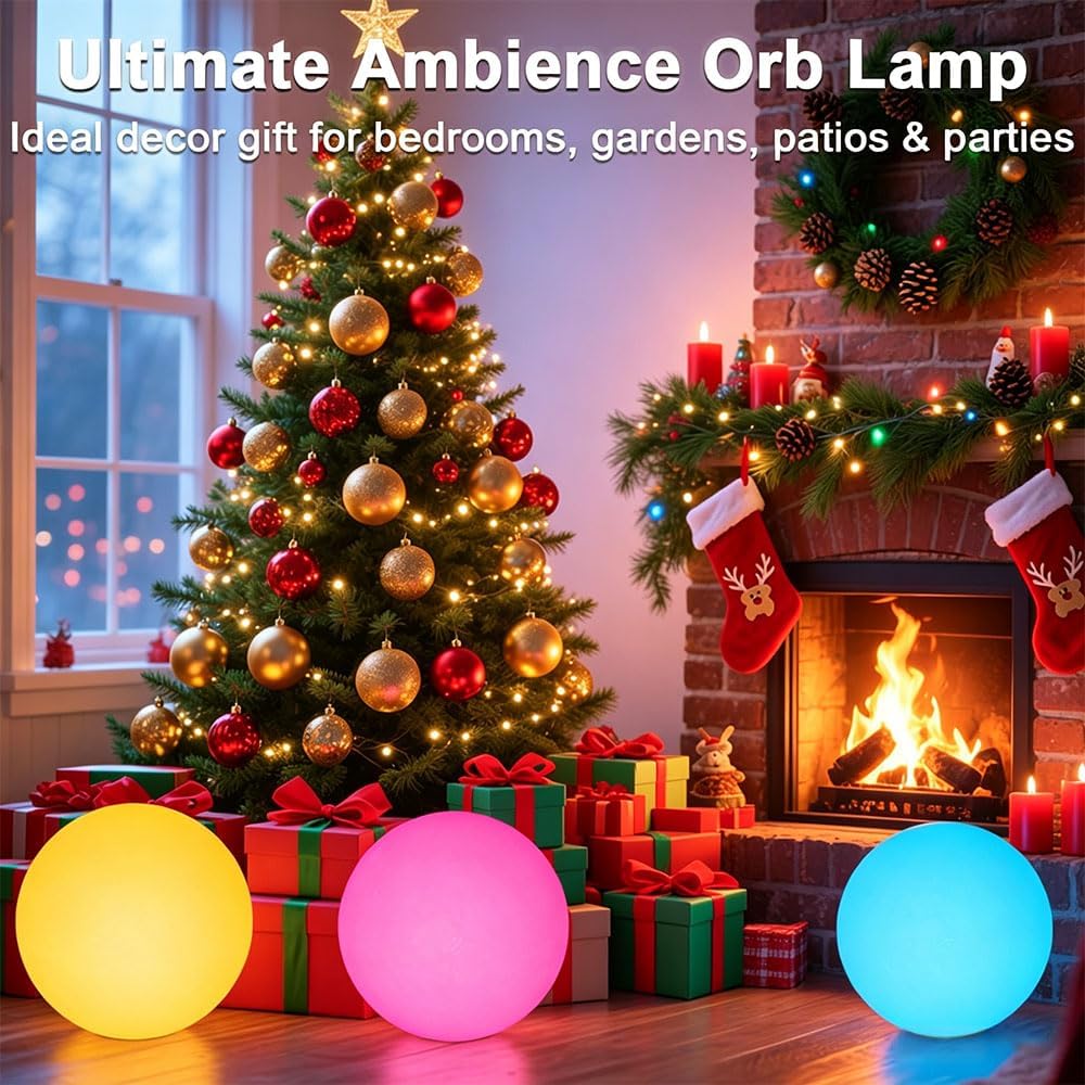 16 In Cordless LED Glowing Ball Light, LED Globe Orb Night Light w/Remote,16RGB Color Changing Waterproof Light Up Ball Rechargeable Indoor/Outdoor Mood Lamp for Nursery Garden Patio Party Bar Decor.