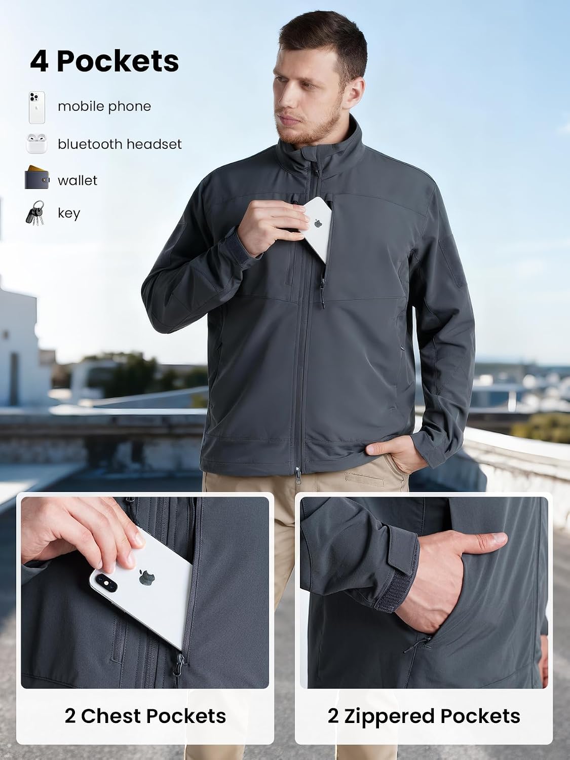 Men's Lightweight Tactical Jacket 4-Way Stretch,Waterproof