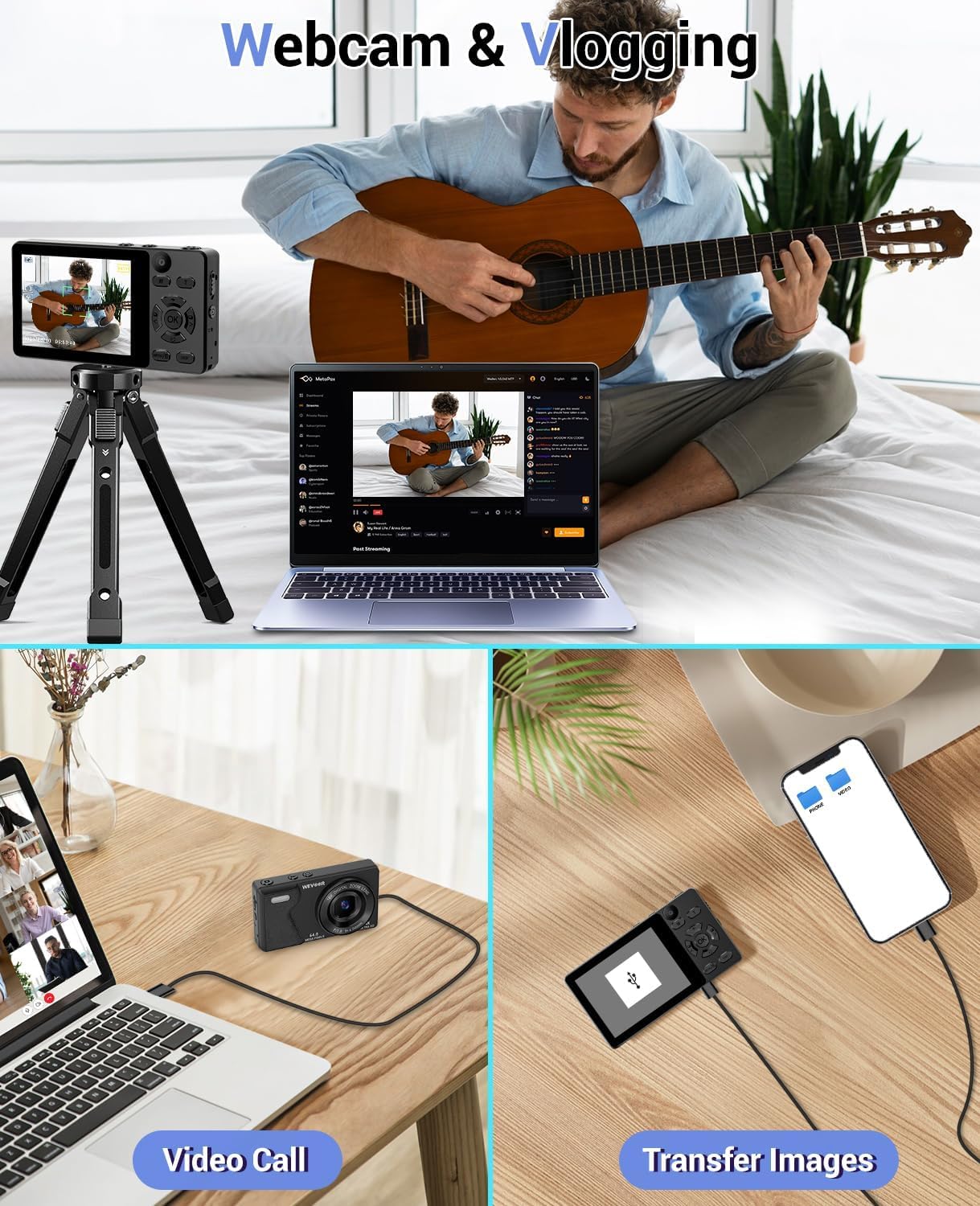 4K Digital Camera for Photography- 64MP Autofocus Vlogging Camera with Dual Lens, 18X Digital Zoom- Small Point and Shoot Camera with Card and 2000mAh for YouTube, Travel, Beginners (Black)