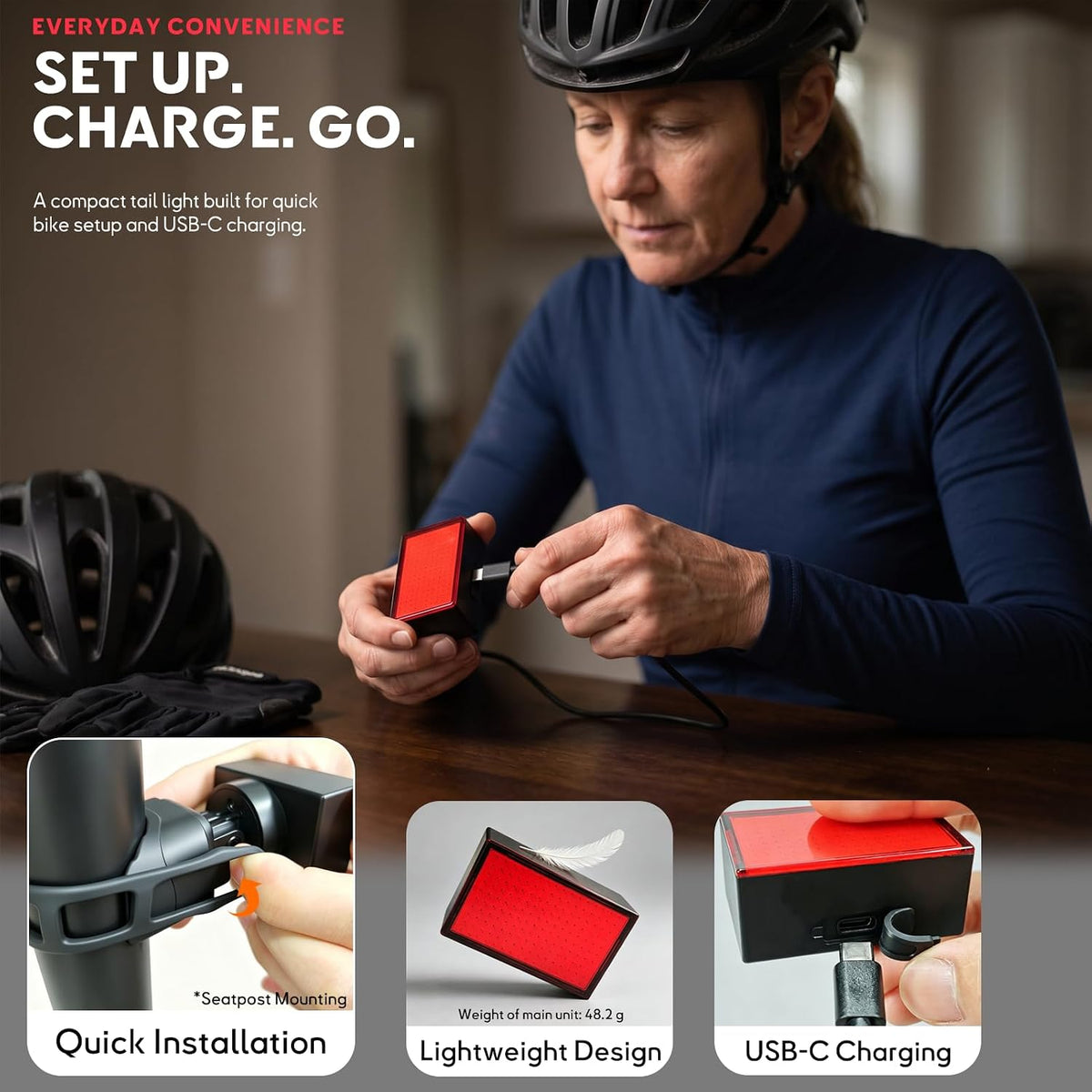 Smart Bike Tail Light, DIY Patterns & Text, USB-C Rechargeable, IPX5