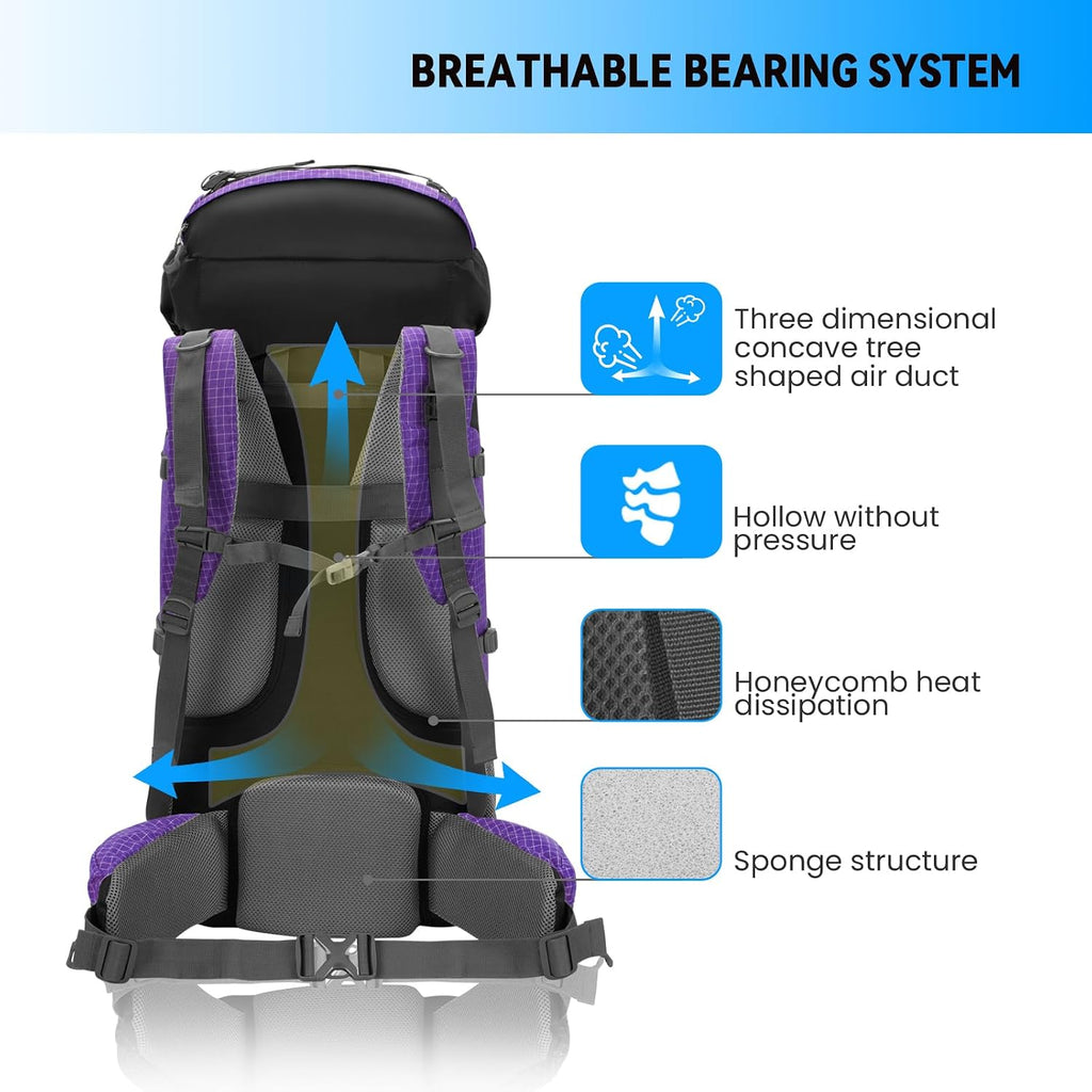 Bseash 80L Waterproof Hiking Camping Backpack with Rain Cover, Lightweight Outdoor Sport Travel Daypack for Climbing Touring