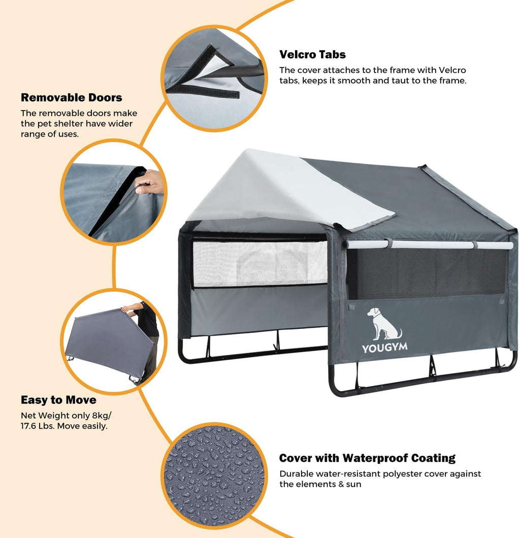 XL Outdoor Dog House for Large Dogs with Mesh Windows, Grey