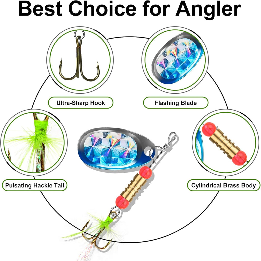TRUSCEND Swim or Jig Fishing Spinner Baits for Freshwater and Saltwater, Rooster Tail Fishing Lures for Trout Bass Walleye Crappie Salmon Pike, Blade Bait with Copper Blade