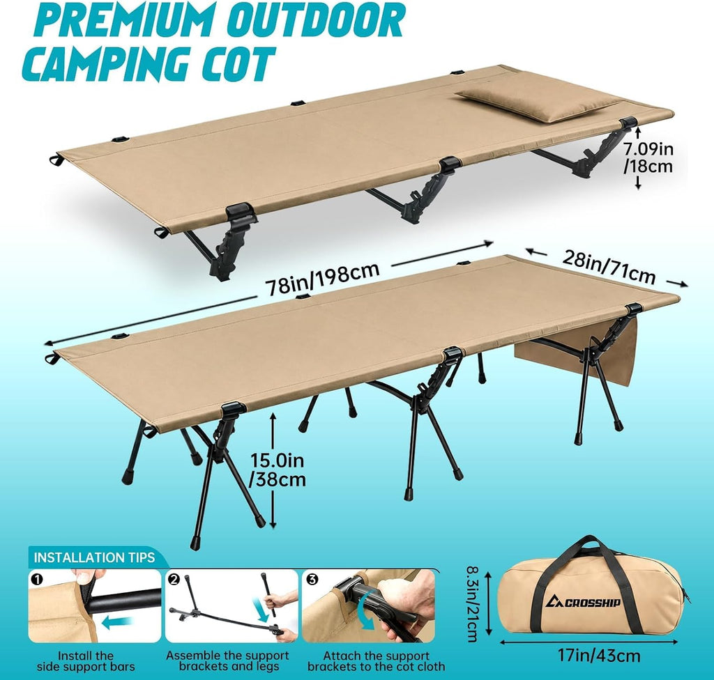 Portable Camping Cot for Adults, Heavy-Duty Folding Cot Bed