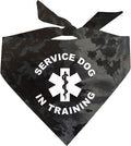 Service Dog in Training Dog Bandana | 100% Cotton Tie Dye Triangle |Service Dog | Working Animal | Assistance | One Size | Black Scrunch (289)