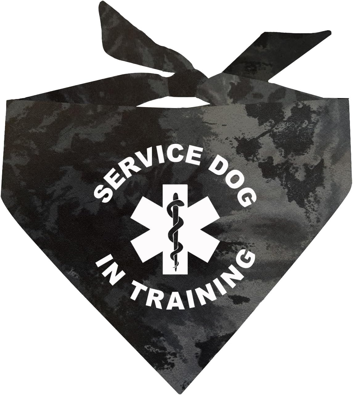 Service Dog in Training Dog Bandana | 100% Cotton Tie Dye Triangle |Service Dog | Working Animal | Assistance | One Size | Black Scrunch (289)