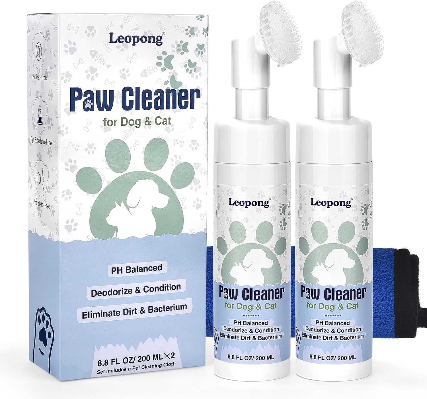 Leopong Dog Paw Cleaner Kit with Paw Balm, No-Rinse Foam, Silicone Brush